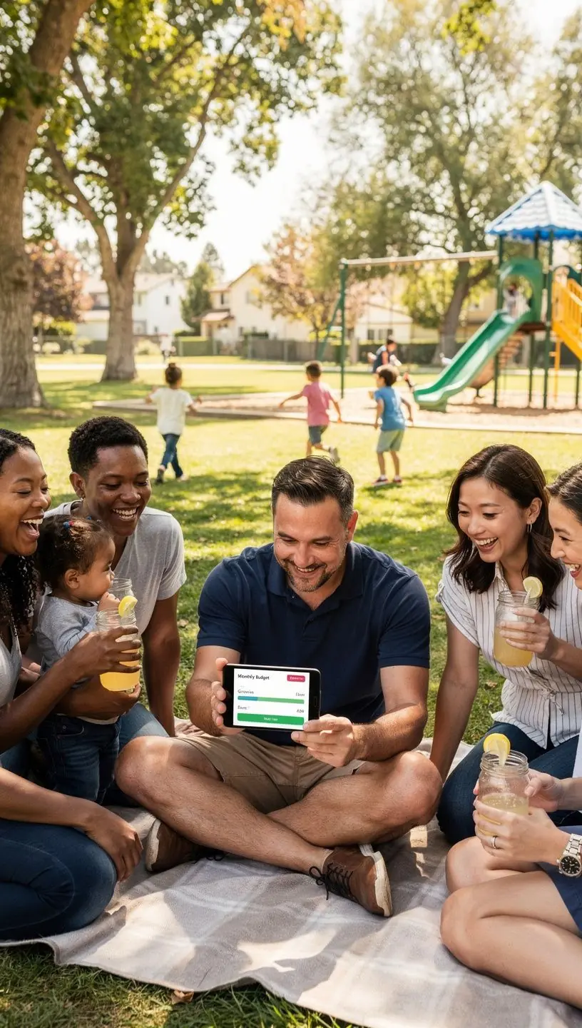 Woman sitting at desk with smartphone showing an educational app for non-technical users.