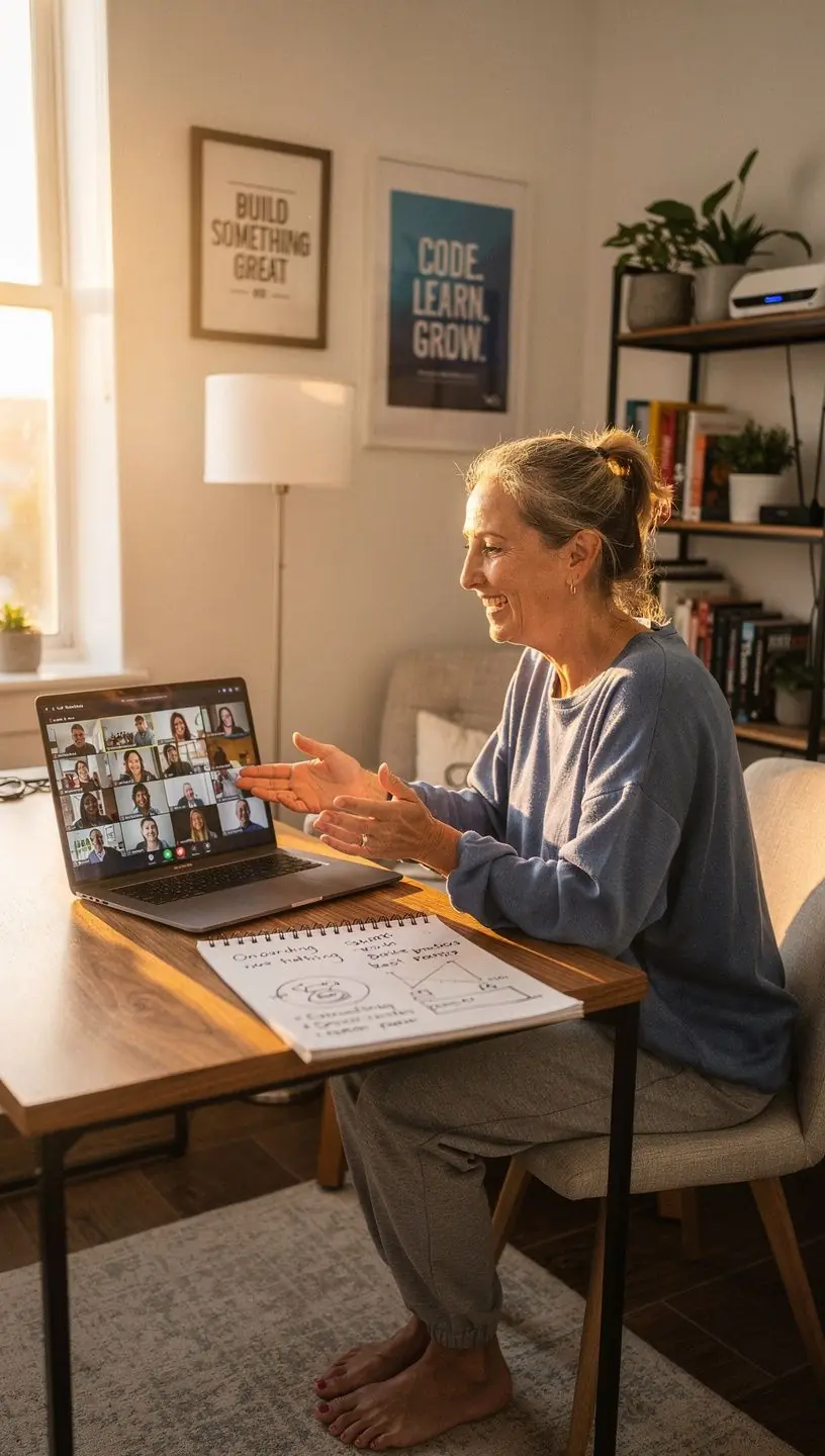 Person using a laptop with simple software interface displayed on screen, emphasizing ease of use.